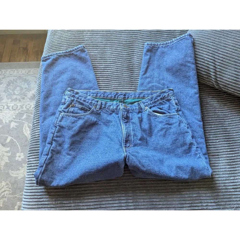 VTG LL Bean Fleece Lined Jeans Mens 40x29 Double L Blue Warm Heavy Y2K Outdoor